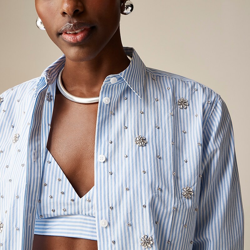 J.Crew Collection garçon embellished shirt Soft Blue Bi Stripe Online | 02QHXVPGD