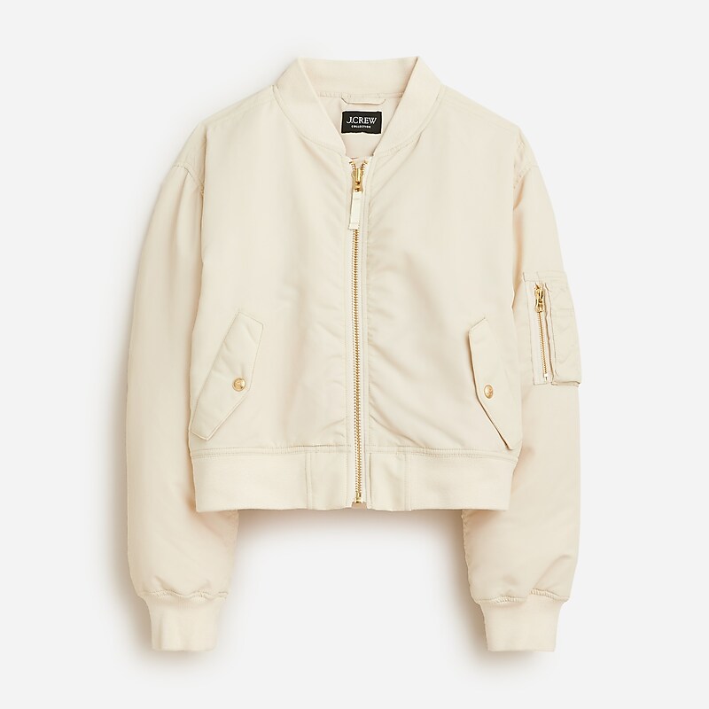 J.Crew Collection ruched bomber jacket in lightweight shiny nylon Natural Clearance | 37CXNRUSM