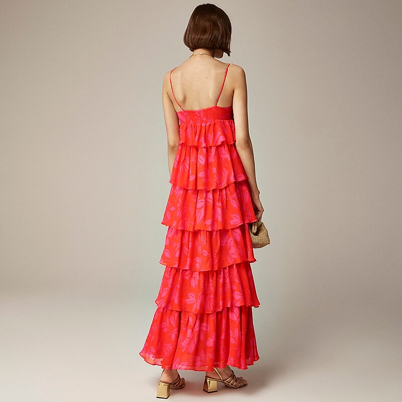 J.Crew Collection ruffle-tier dress in chiffon Pink USA | 10RHKXTLC