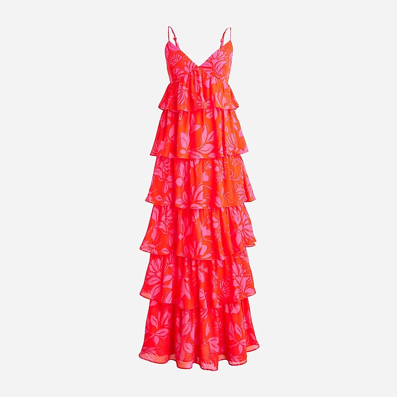 J.Crew Collection ruffle-tier dress in chiffon Pink USA | 10RHKXTLC