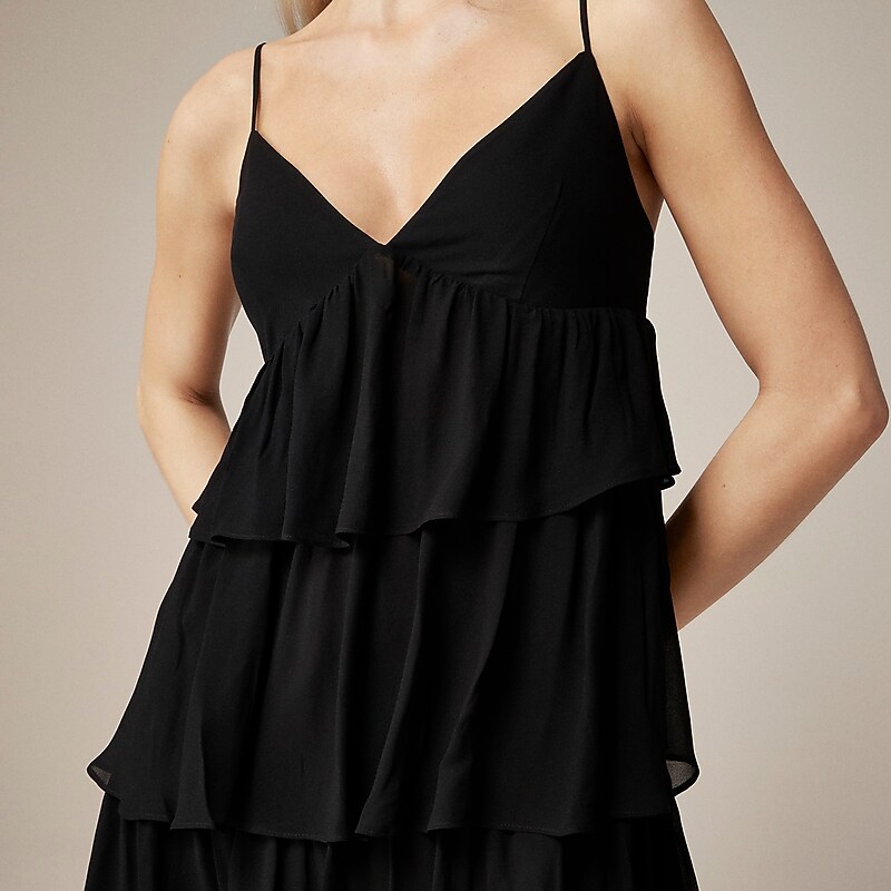 J.Crew Collection ruffle-tier dress in chiffon Black Online | 85GQDBUCJ