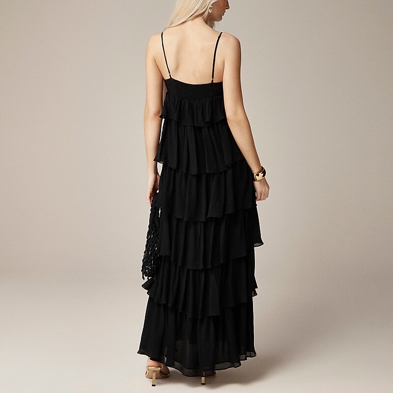 J.Crew Collection ruffle-tier dress in chiffon Black Online | 85GQDBUCJ