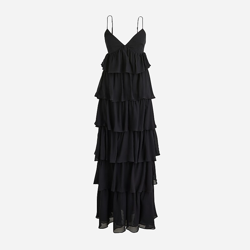 J.Crew Collection ruffle-tier dress in chiffon Black Online | 85GQDBUCJ