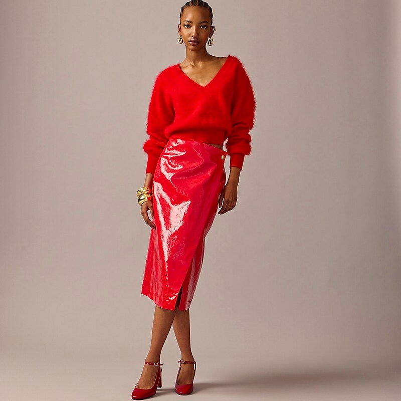 J.Crew Collection wrap skirt in laminated linen Vintage Red Online | 08OXSGLUV