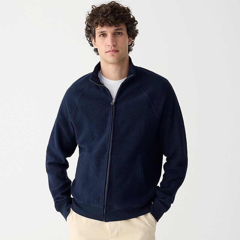 J.Crew Cotton piqué-stitch track jacket Navy Clearance | 36XEUNLQH