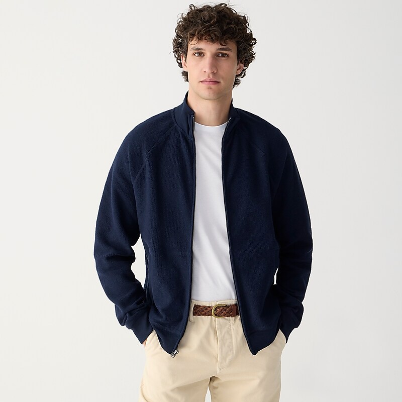 J.Crew Cotton piqué-stitch track jacket Navy Clearance | 36XEUNLQH