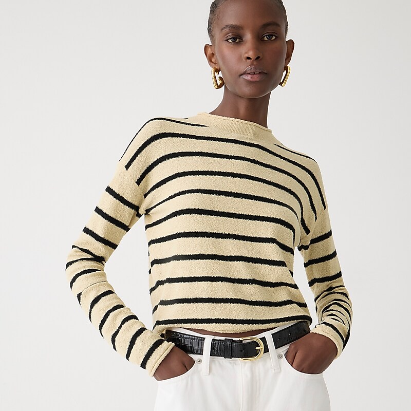 J.Crew Cropped bouclé Rollneck™ sweater in stripe Clay Black Online | 82RWQSKPY