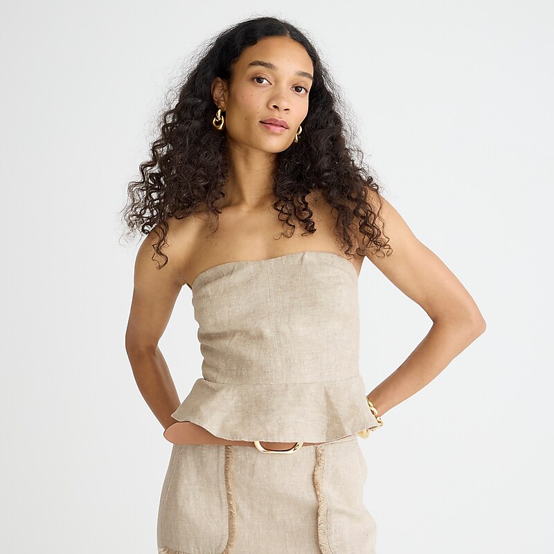 J.Crew Cropped bustier peplum top in heavyweight linen Flax Sale | 25IOPTJCL