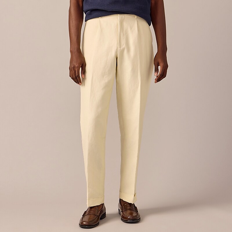 J.Crew Crosby Classic-fit pleated suit pant in Italian linen-cotton blend Natural Sale | 27EJZNMGB