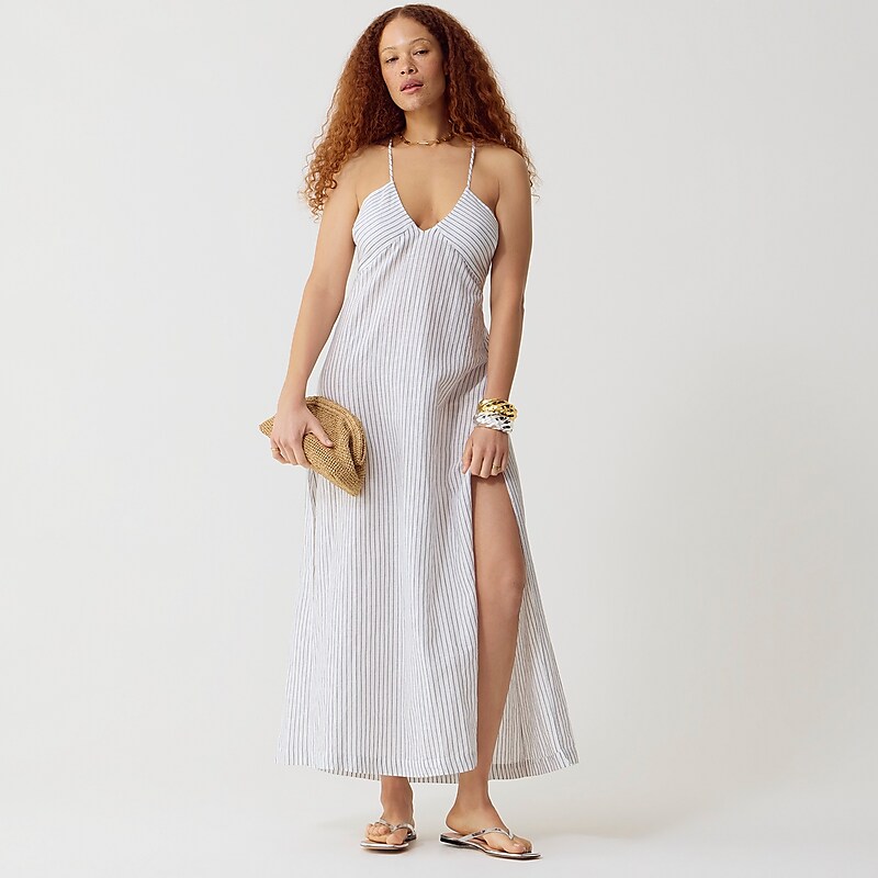 J.Crew Cross-back beach dress in linen-cotton blend White Dark Evening Clearance | 46GCKPDAY