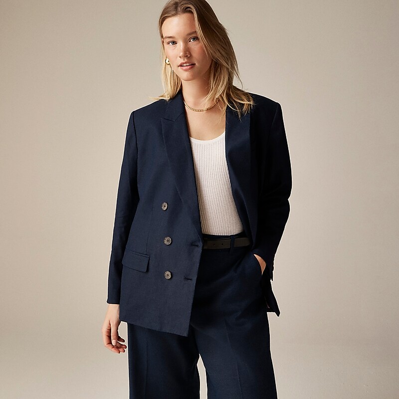 J.Crew Double-breasted blazer in stretch linen blend Navy Online | 07DZKWIGO