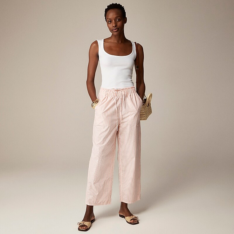 J.Crew Drawstring pant in lightweight twill Brilliant Peony Stripe USA | 10FUCVMYK