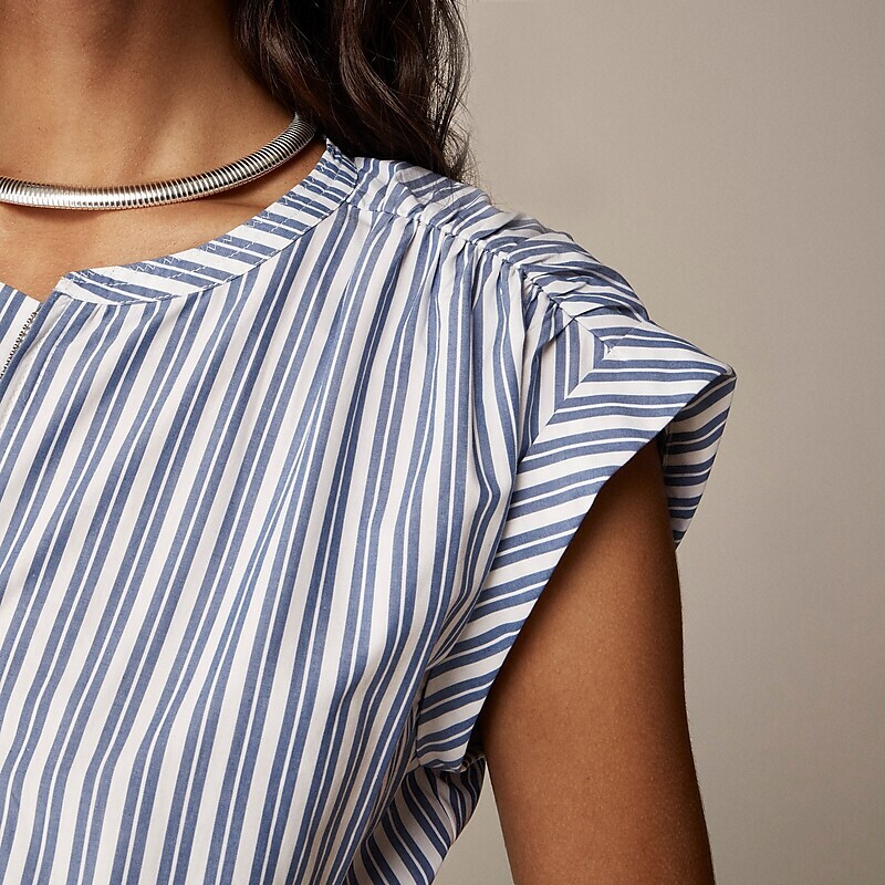 J.Crew Drop-waist midi dress in striped cotton poplin Blue Outlet Online | 78GZKJIHC