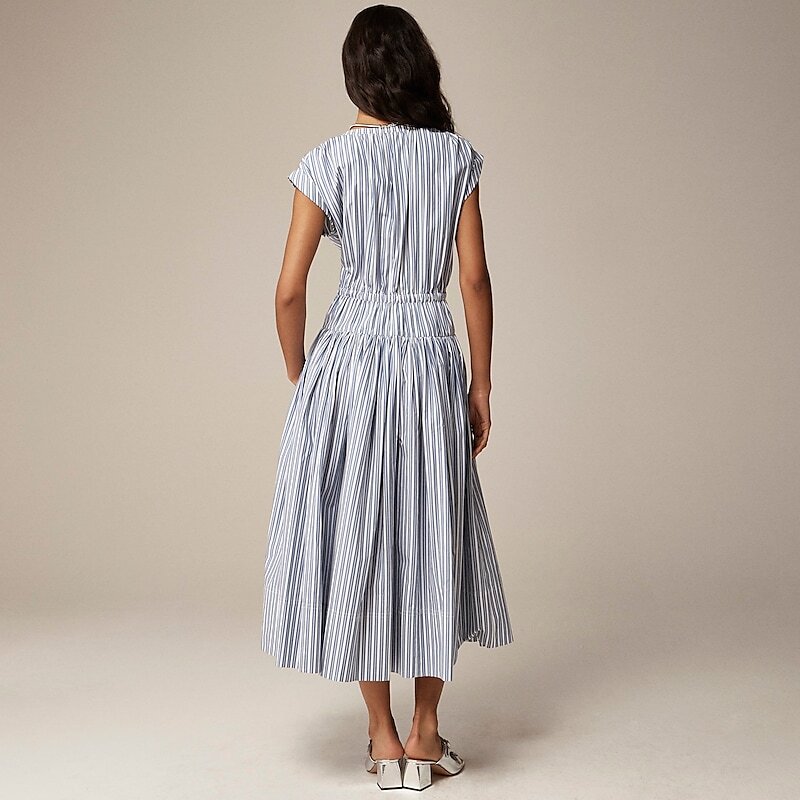 J.Crew Drop-waist midi dress in striped cotton poplin Blue Outlet Online | 78GZKJIHC