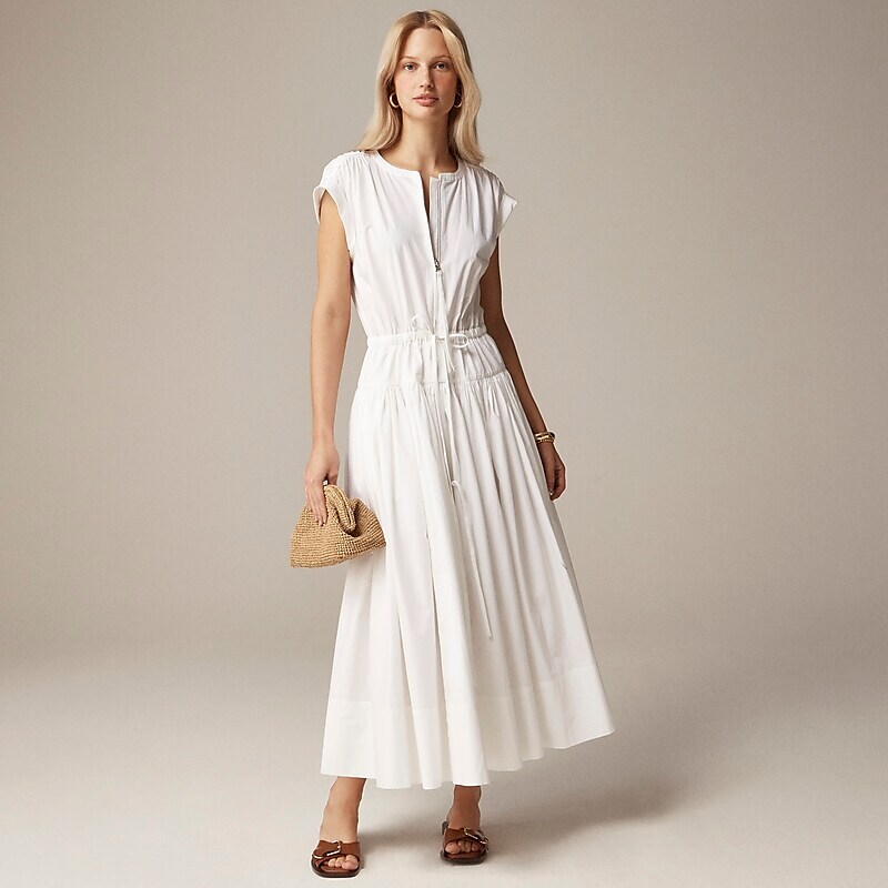 J.Crew Drop-waist midi dress in striped cotton poplin White USA | 14VMGFOCB