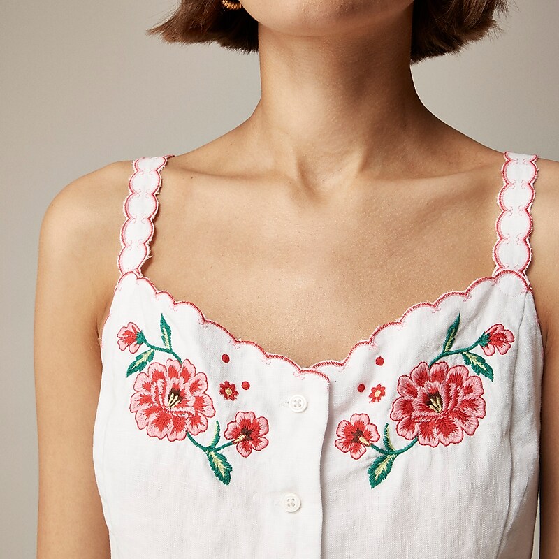 J.Crew Embroidered tank top in linen White Clearance | 47HGYKLBI