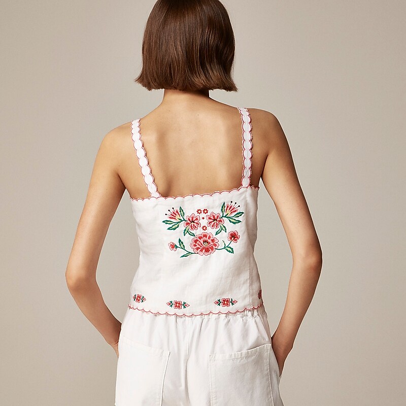 J.Crew Embroidered tank top in linen White Clearance | 47HGYKLBI