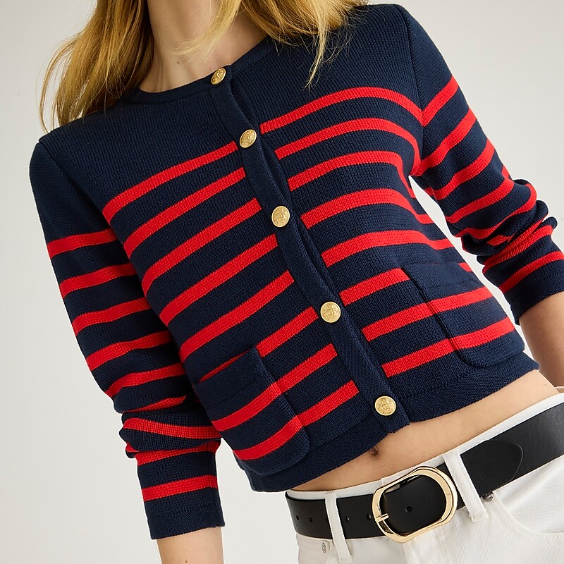 J.Crew Emilie sweater lady jacket with contrast trim Navy Vintage Red Clearance | 36QPSZDRY