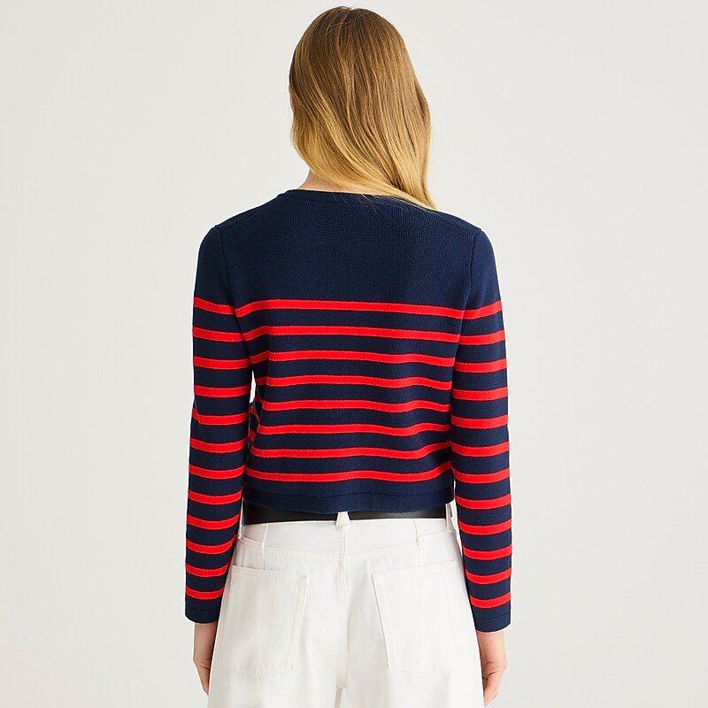 J.Crew Emilie sweater lady jacket with contrast trim Navy Vintage Red Clearance | 36QPSZDRY