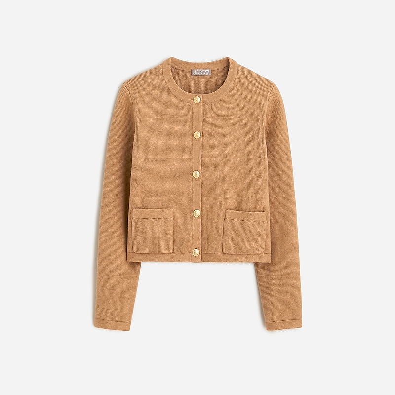 J.Crew Emilie sweater lady jacket with contrast trim Hthr Acorn Clearance | 32BCMNQYI