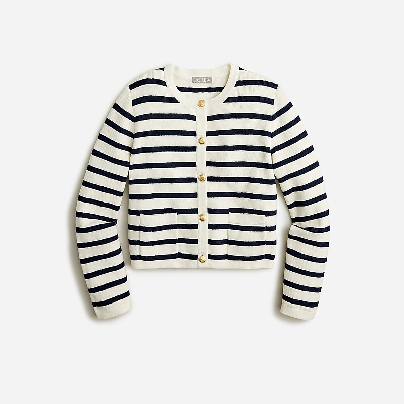 J.Crew Emilie sweater lady jacket with contrast trim Black Ivory Clearance | 39XEUSLNR