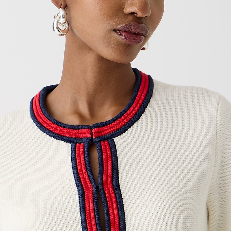 J.Crew Emilie sweater lady jacket with contrast trim Ivory Red Navy Clearance | 38RJSHFPT