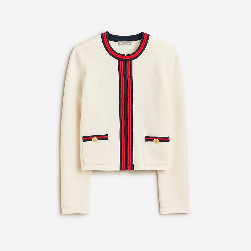 J.Crew Emilie sweater lady jacket with contrast trim Ivory Red Navy Clearance | 38RJSHFPT