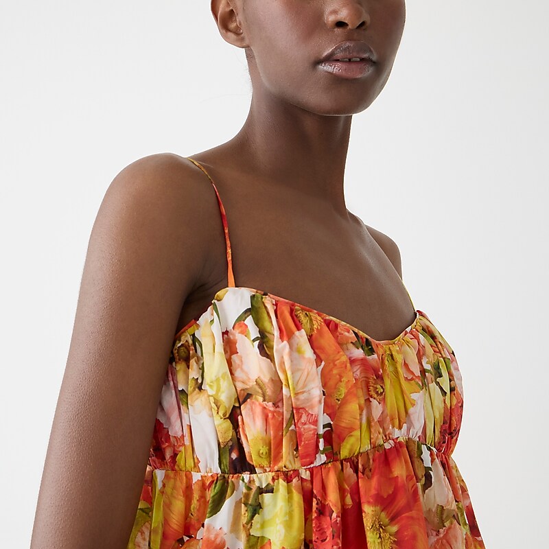 J.Crew Empire-waist midi dress in floral cotton poplin Orange Poppies Online | 04ATWCJPV