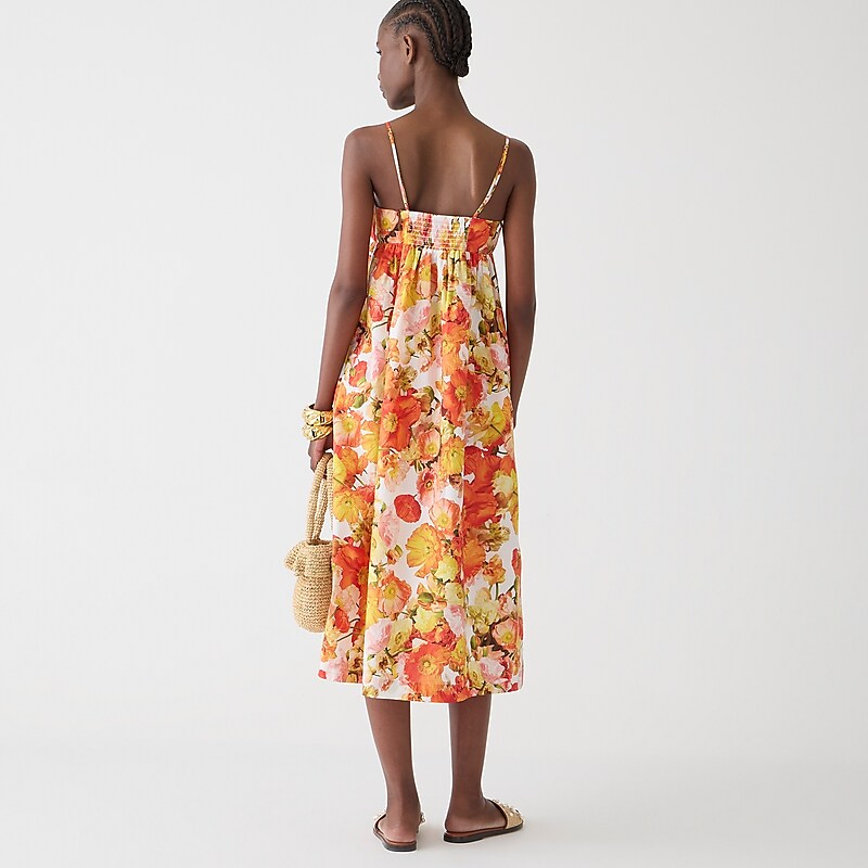 J.Crew Empire-waist midi dress in floral cotton poplin Orange Poppies Online | 04ATWCJPV