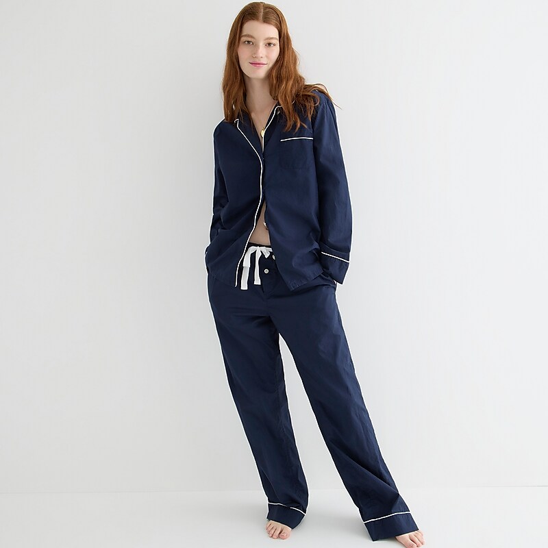 J.Crew End-on-end cotton long-sleeve pajama set Navy Outlet Online | 79TPLSGZA