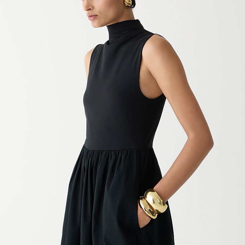 J.Crew Fitted knit mockneck dress with poplin skirt Black Online | 05TXAIYQD