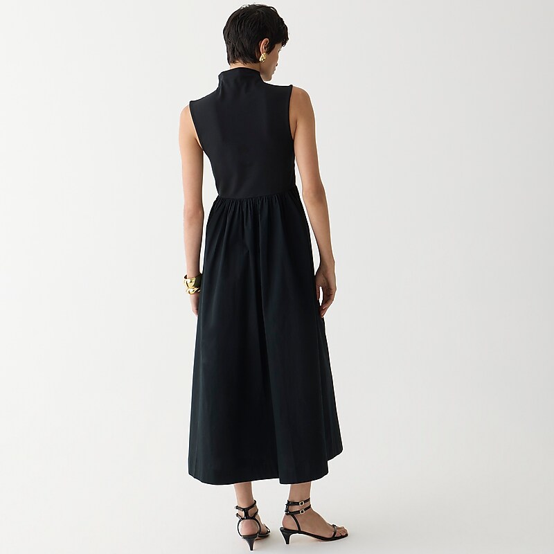 J.Crew Fitted knit mockneck dress with poplin skirt Black Online | 05TXAIYQD