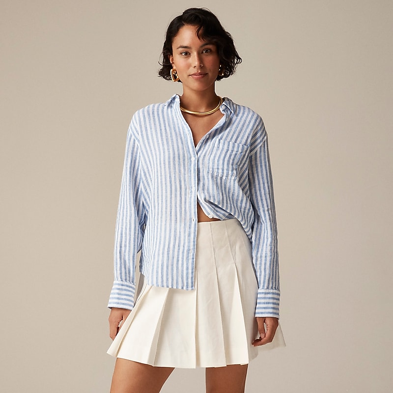 J.Crew Garçon classic shirt in striped cotton-linen blend gauze Blue Clearance | 40TVLQSHG