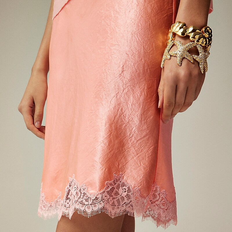 J.Crew Gwen lace-trim slip skirt in textured satin Brilliant Peony USA | 10VHRZUXI