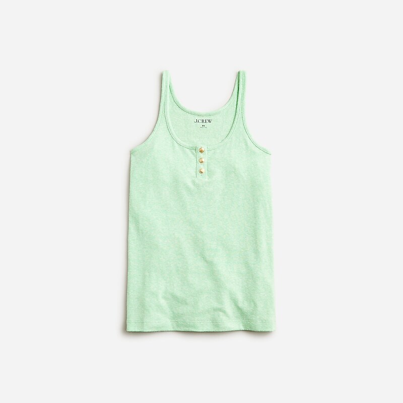 J.Crew Henley tank top in stretch linen blend Green Sale | 27FPMCLGY