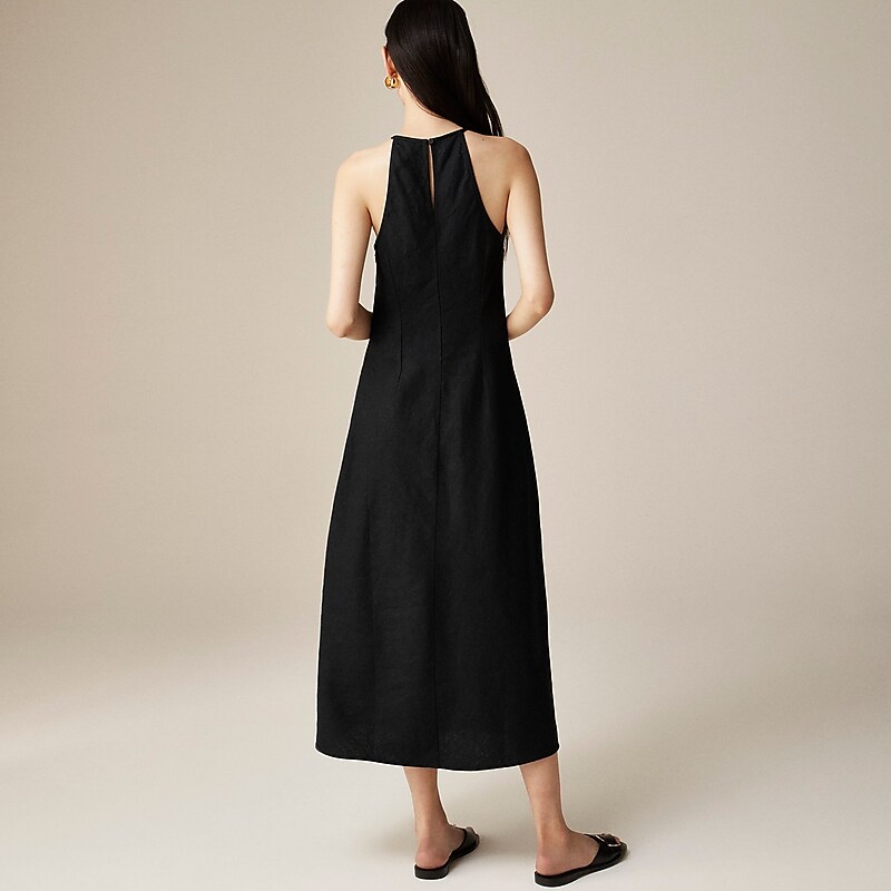 J.Crew High-neck midi dress in linen Black USA | 12FVXQNUT