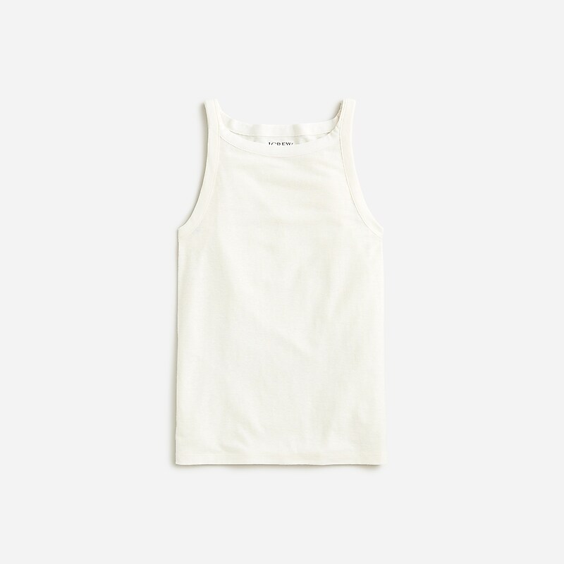 J.Crew High-neck tank top stretch linen blend Ivory USA | 19RLZHWCA