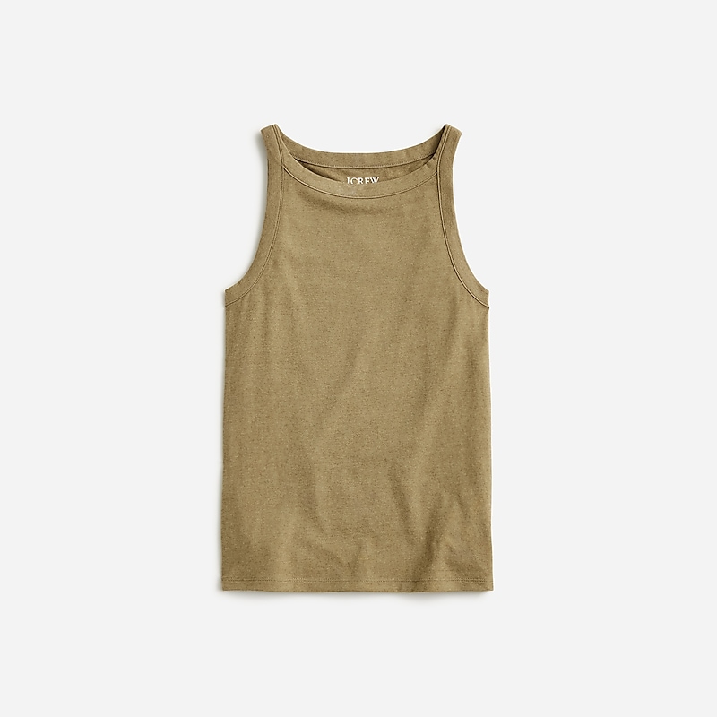 J.Crew High-neck tank top stretch linen blend Olive USA | 15QHJPBZW