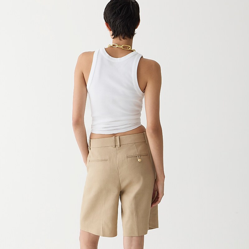 J.Crew High-rise trouser short in stretch linen blend Harvest Flax Online | 86DHETYCU