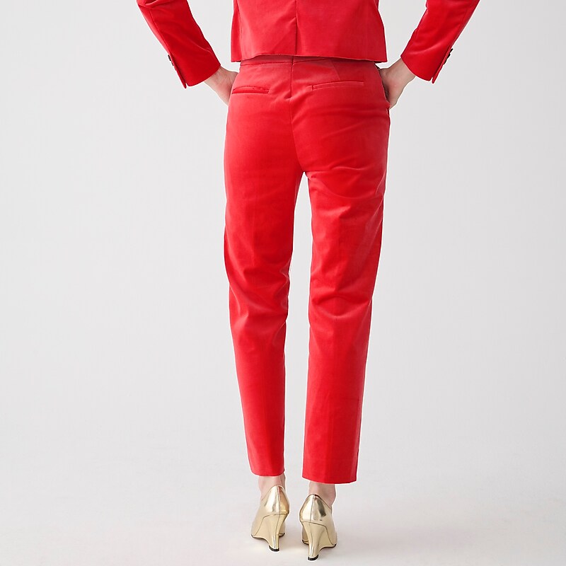 J.Crew Kate straight-leg pant in stretch velvet Festival Red Clearance | 41JGDBZKV