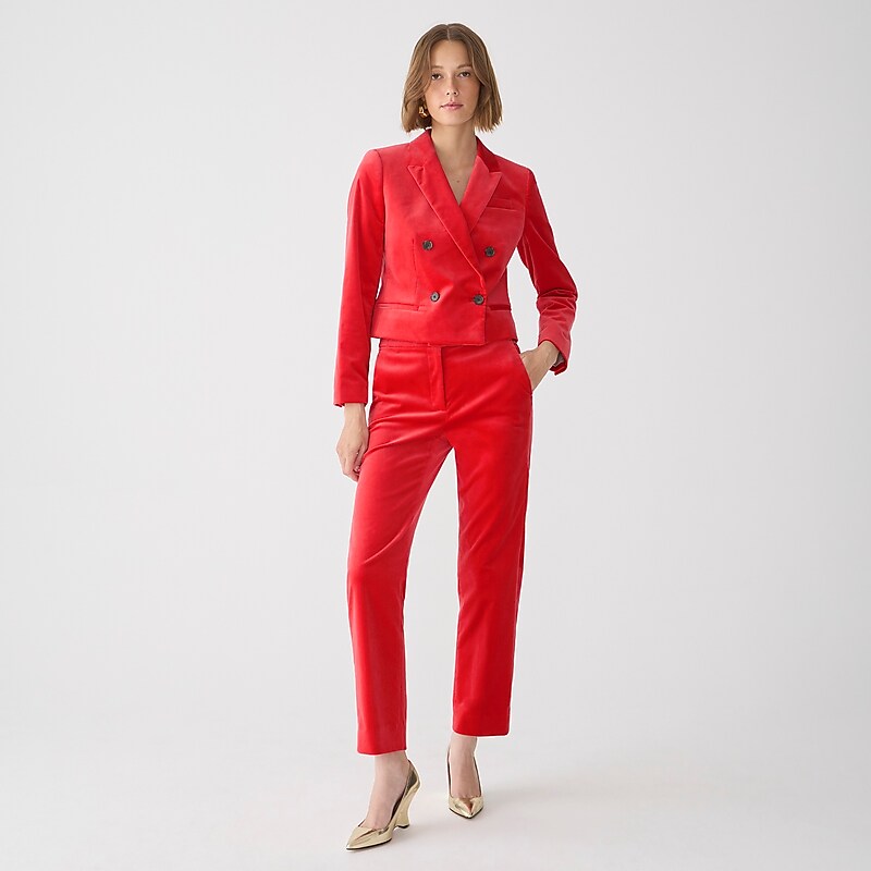 J.Crew Kate straight-leg pant in stretch velvet Festival Red Clearance | 41JGDBZKV