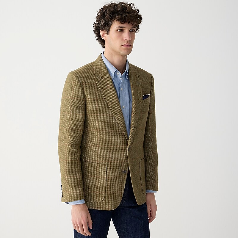 J.Crew Kenmare Relaxed-fit blazer in Italian linen Olive Red Check USA | 18TQMFHRB