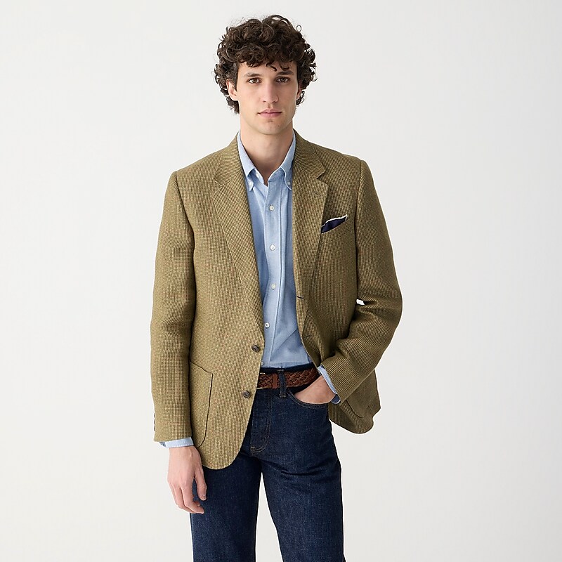 J.Crew Kenmare Relaxed-fit blazer in Italian linen Olive Red Check USA | 18TQMFHRB