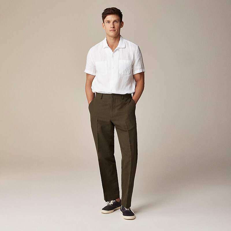 J.Crew Kenmare Relaxed-fit suit pant in cotton-linen blend herringbone Olive Outlet Online | 72UAYRKXM