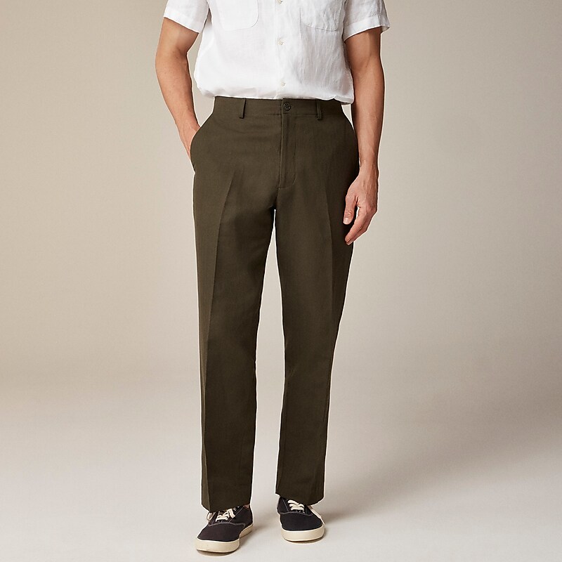 J.Crew Kenmare Relaxed-fit suit pant in cotton-linen blend herringbone Olive Outlet Online | 72UAYRKXM