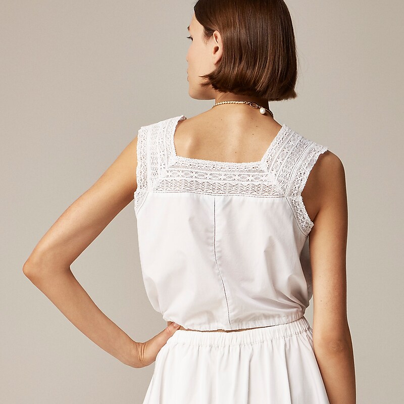 J.Crew Lace-trim cropped top White Outlet Online | 78WHNGUPC