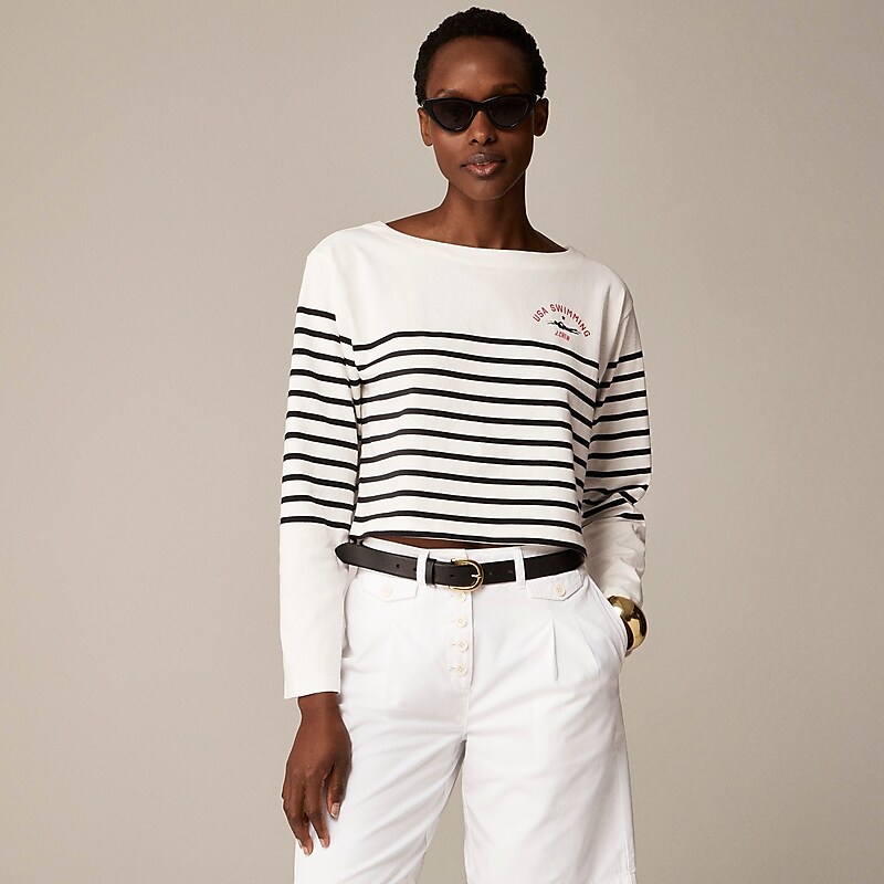 J.Crew Limited-edition USA Swimming® X J.Crew cropped boatneck T-shirt in striped mariner cotton Usa Swimming Cropped Ma Factory Promo | 62LOWUBNX