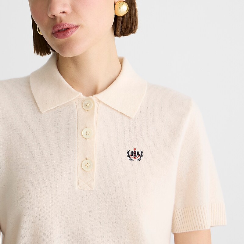 J.Crew Limited-edition USA Swimming® X J.Crew cashmere cropped sweater-polo Hthr Muslin Factory Promo | 64FYBOEWC