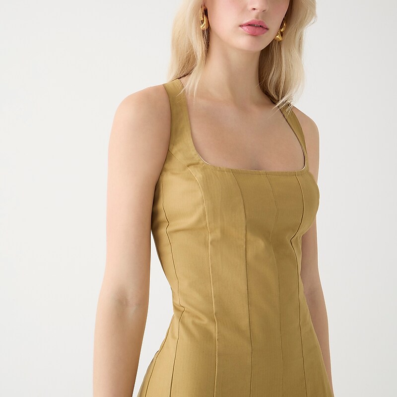 J.Crew Limited-edition raw-hem seamed midi dress in heavy chino Brown USA | 16VUFYIKM