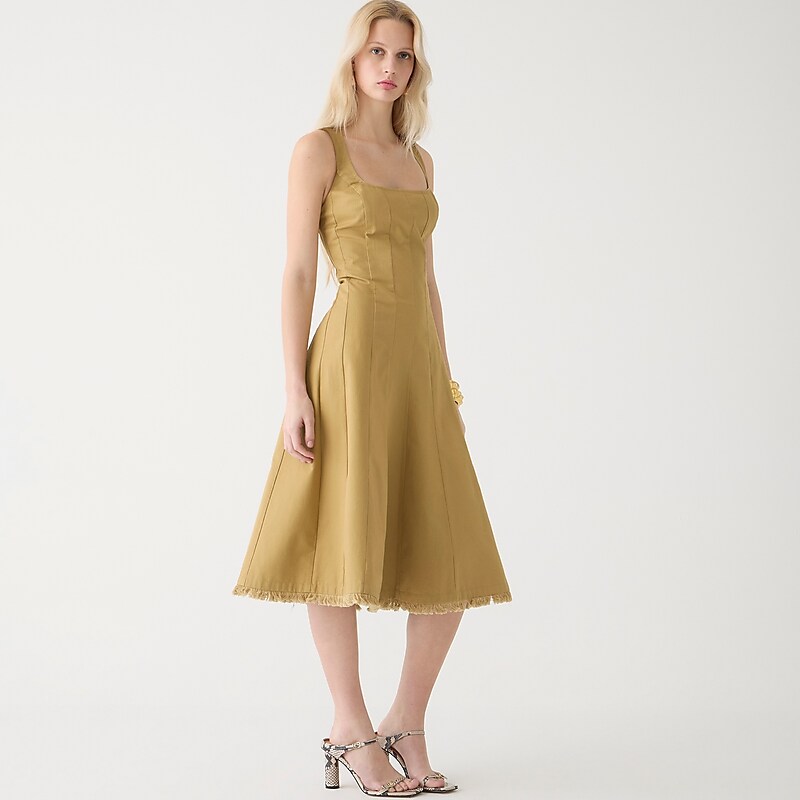 J.Crew Limited-edition raw-hem seamed midi dress in heavy chino Brown USA | 16VUFYIKM